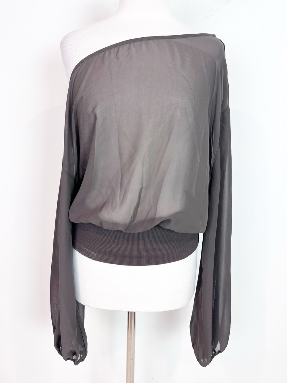 PRINCESS POLLY BROWN ONE SHOULDER SEMI SHEER BANDED HEM SHIRT SZ 8